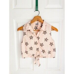 Junk Food Girls The Beatles Crop Top Button Down Tie Front Shirt size Large